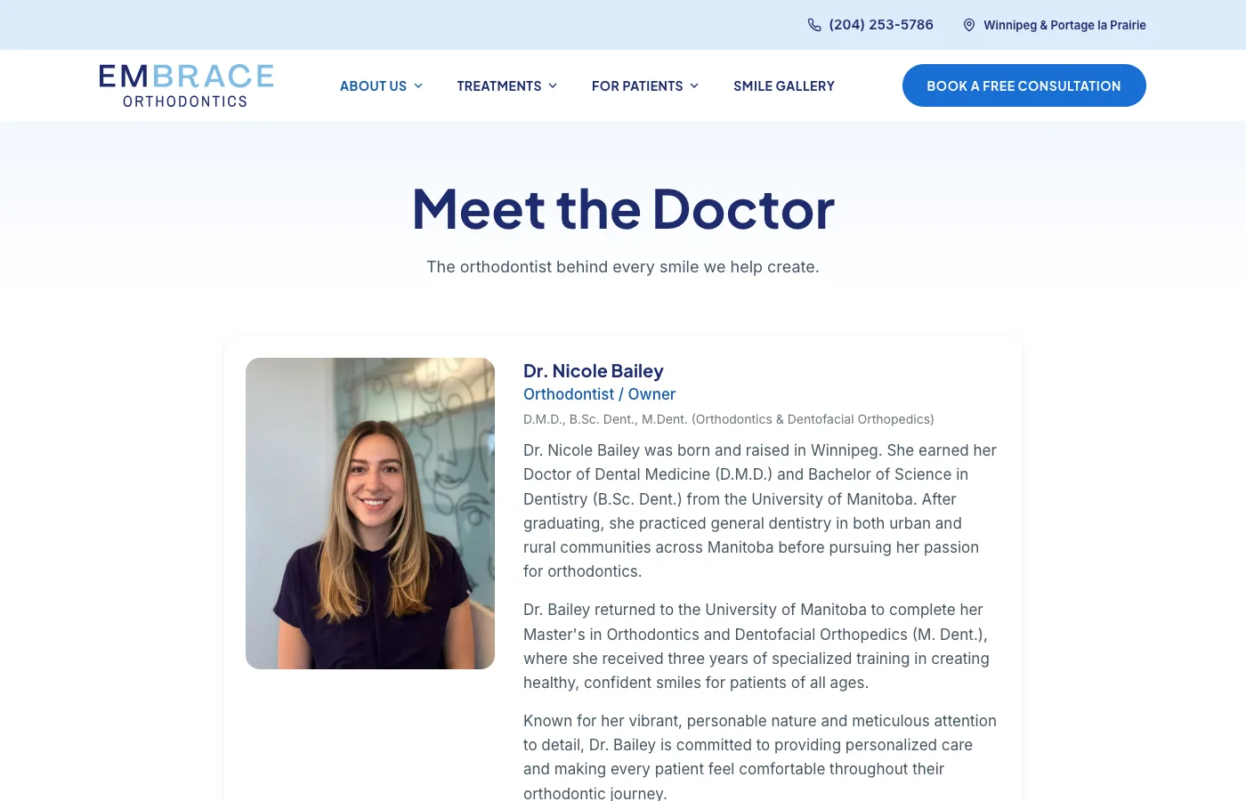 Meet the Doctor page introducing Dr. Nicole Bailey