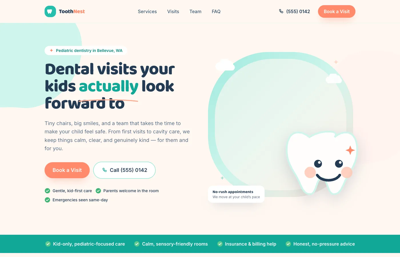 ToothNest — Pediatric Dentistry website built by Dentx