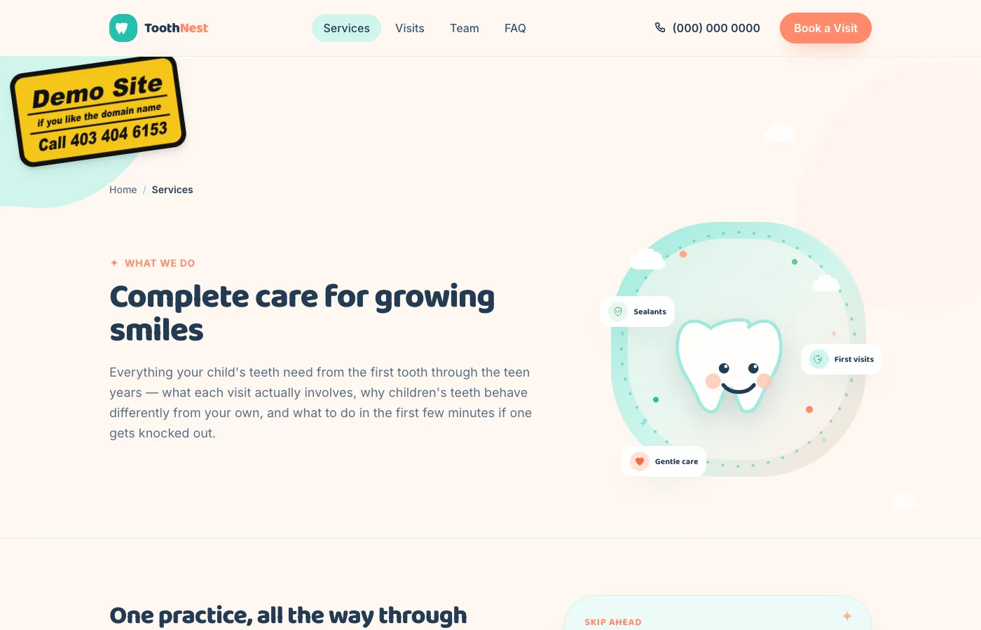 ToothNest services page screenshot